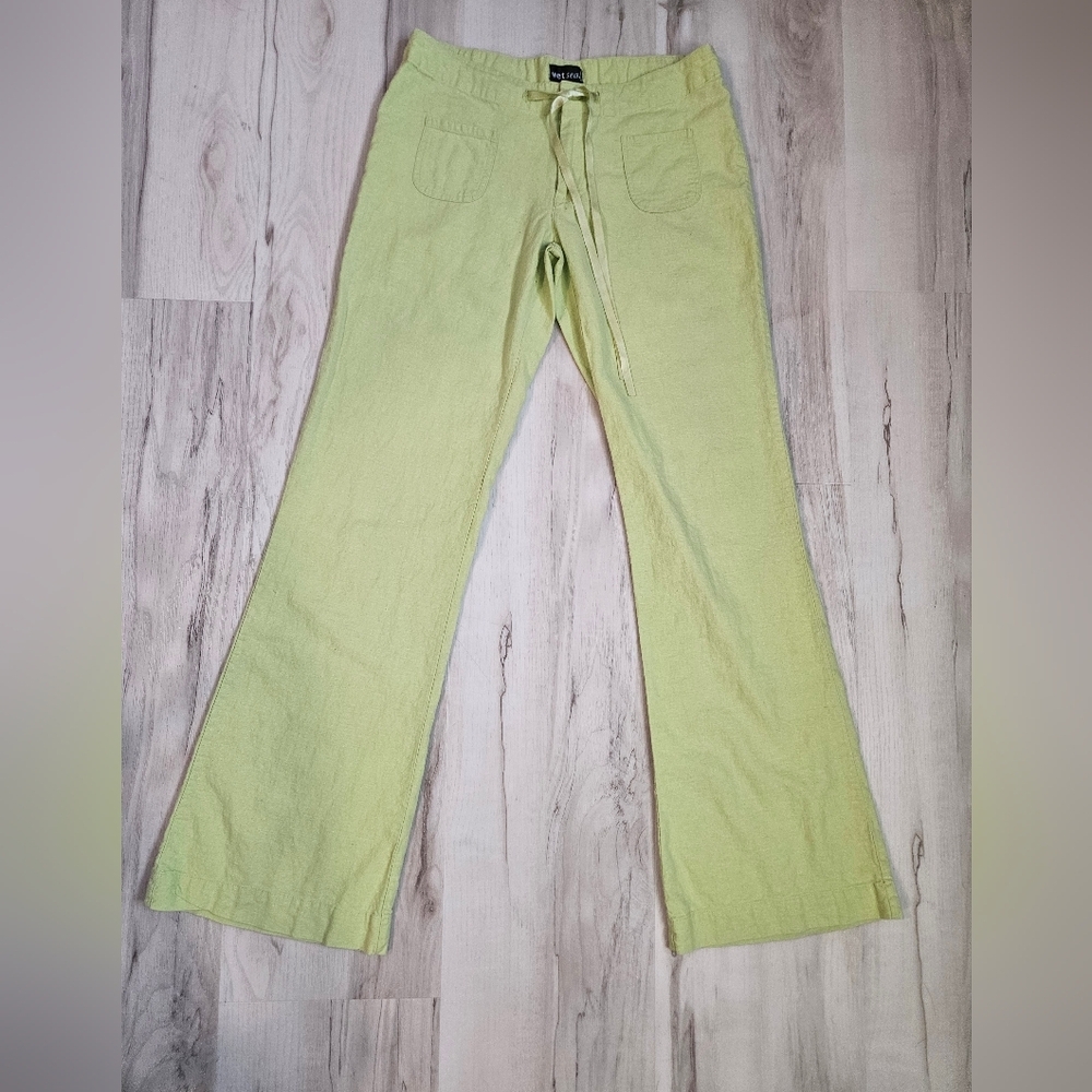 Wet Seal Vintage Y2K Linen Blend Wide Leg Drawstring Pants Light Green Juniors-3